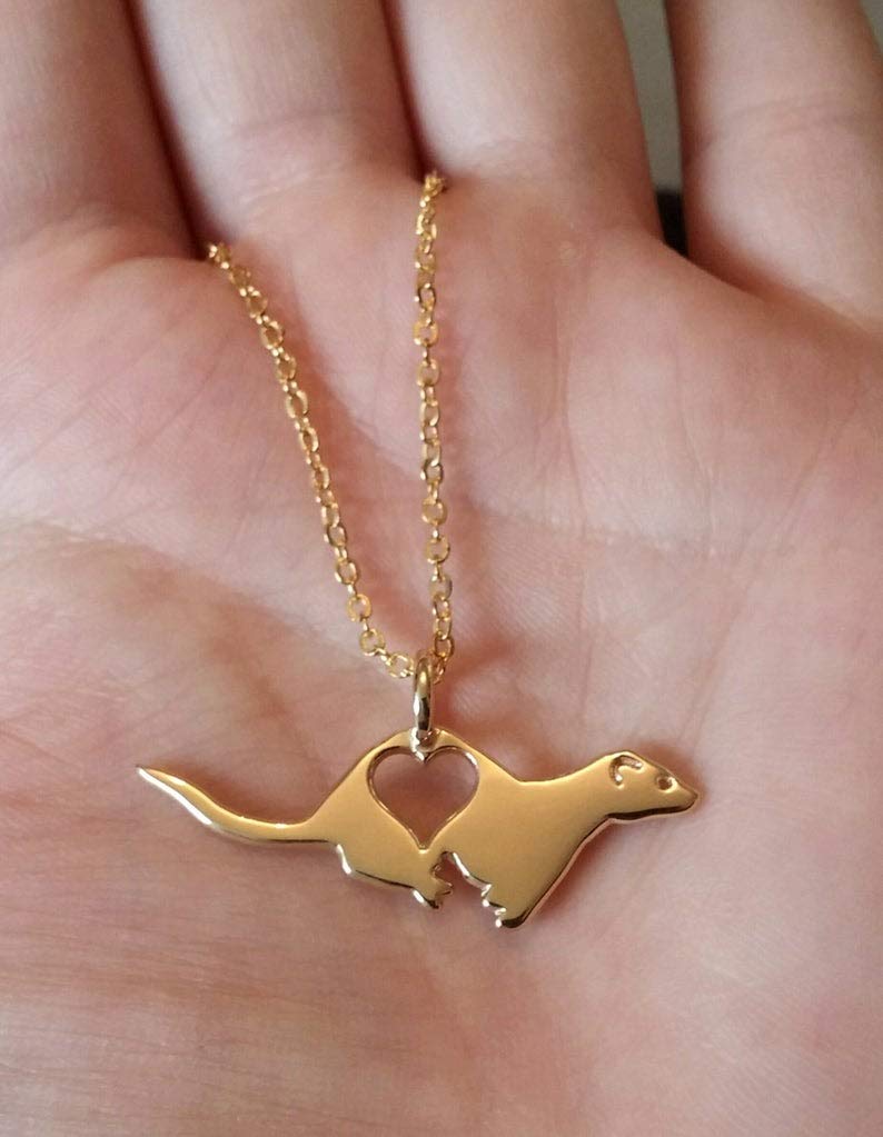 NOUMANDA Fashion Ferret Engraved Love Heart Necklace Classic Animal Hollow Pendant Jewelry (Silver) - Image 2